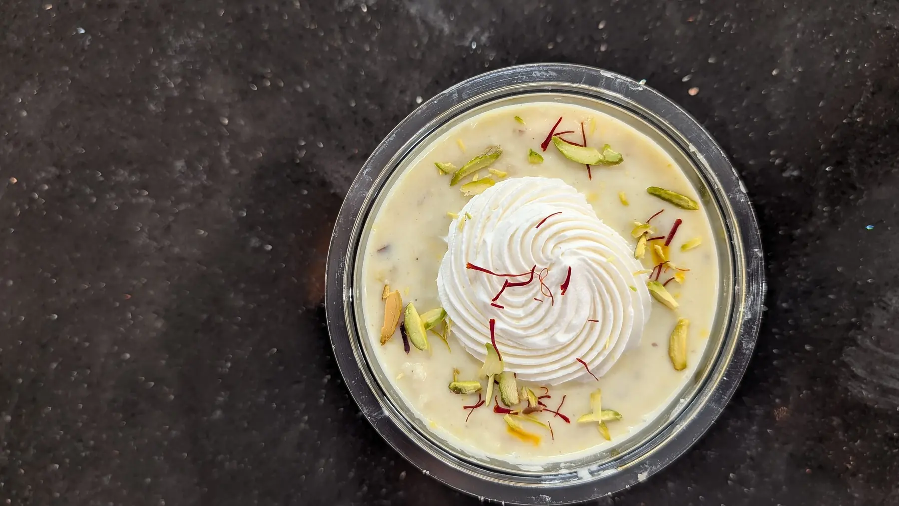 Saffron kheer, from above