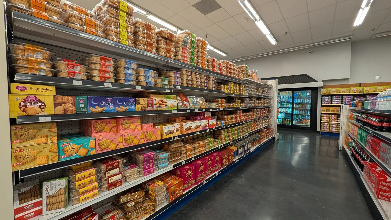 The snacks aisle, fully stocked
