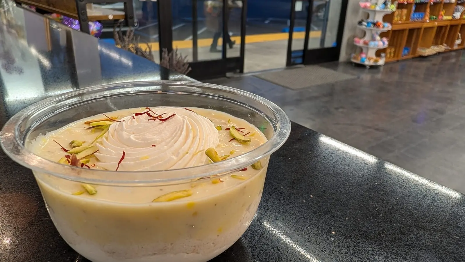 Saffron kheer with pistachio